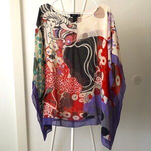MUSEUM OF MODERN ART 100% SILK CHIFFON PONCHO OS NWOT